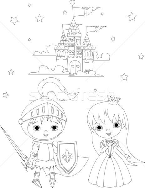 463x600 Medieval Knight And Princess Coloring Page Vector Illustration