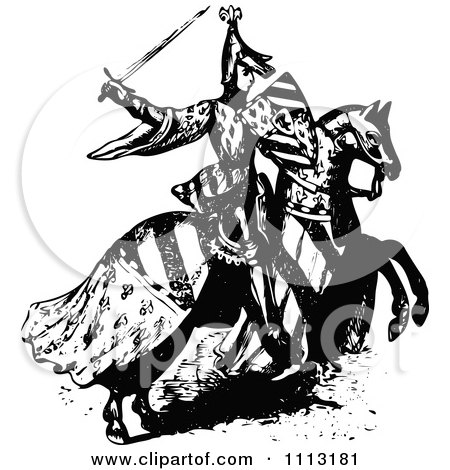450x470 Vintage Black And White Medieval Knight On Horseback 1 Posters