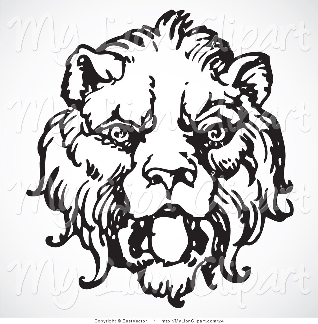 1024x1044 Vector Clipart Of A Black And White Roaring Lion Head By