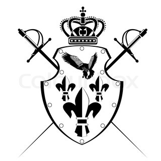 320x320 Shield, Swords And Crown. Stencil. Vector Illustration Stock