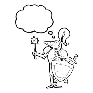 300x300 Freehand Drawn Thought Bubble Cartoon Medieval Knight With Shield