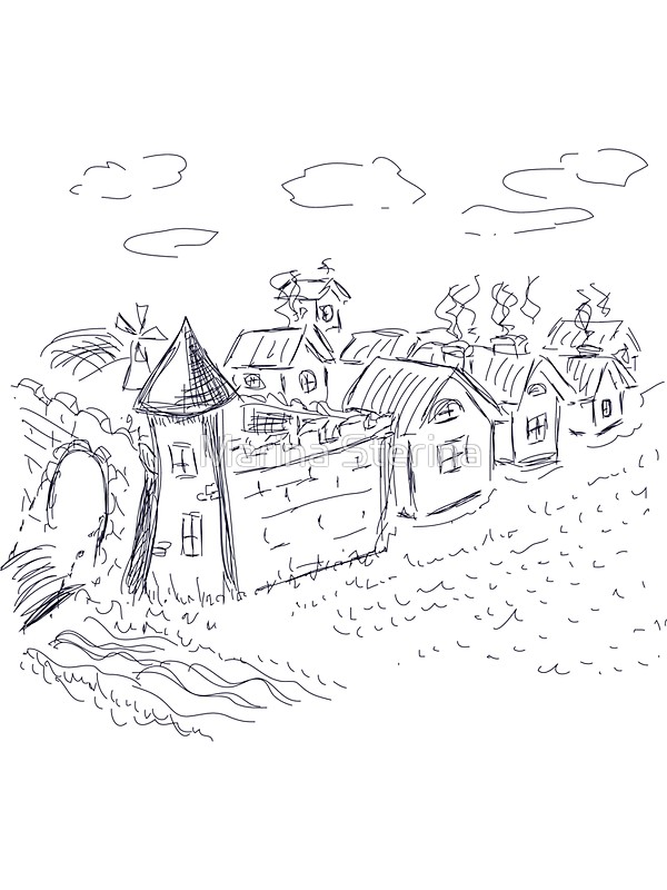 600x800 The Medieval Town Sketch Stickers By Marina Sterina Redbubble