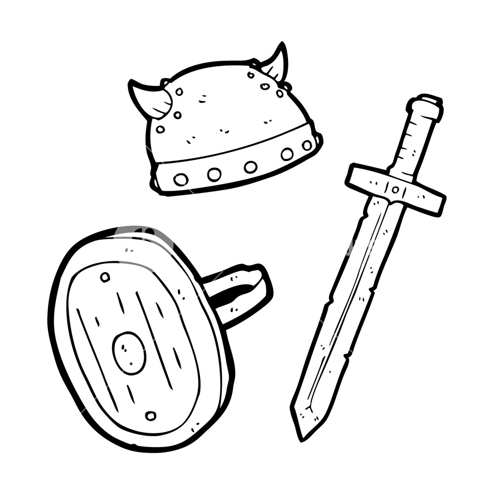 1000x1000 Freehand Drawn Black And White Cartoon Medieval Warrior Objects
