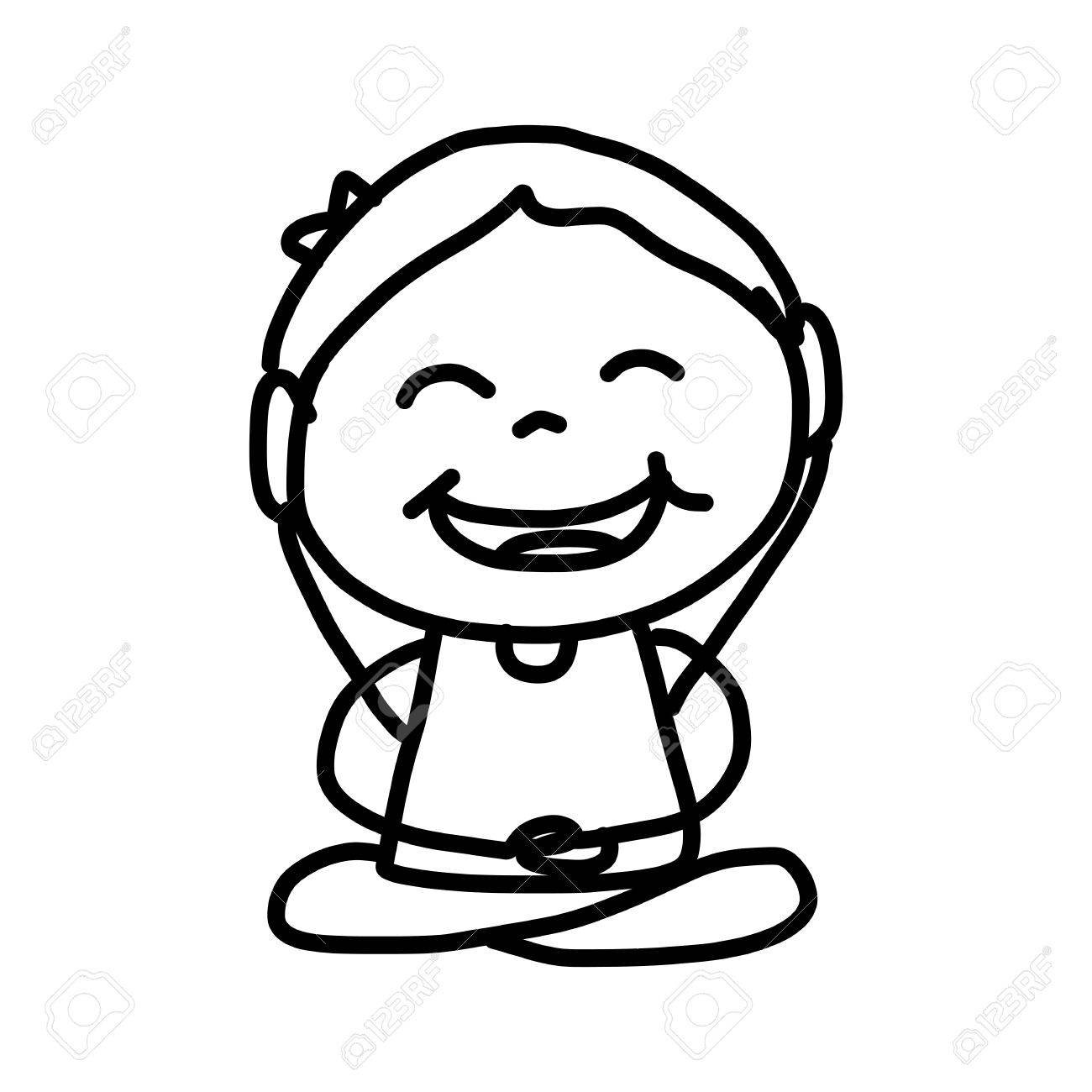 1300x1300 Hand Drawing Cartoon Character Happy Kids Meditation Royalty Free