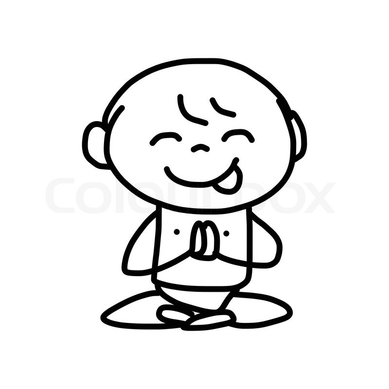 800x800 Hand Drawing Cartoon Character Happy Kids Meditation Stock