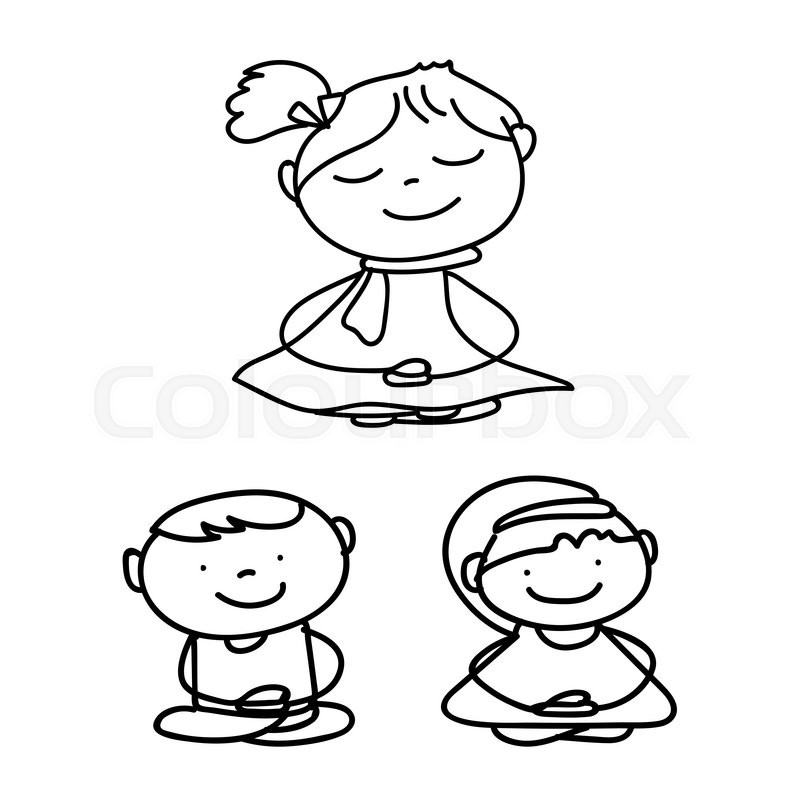 800x800 Hand Drawing Cartoon Meditation Children Vector Stock Vector