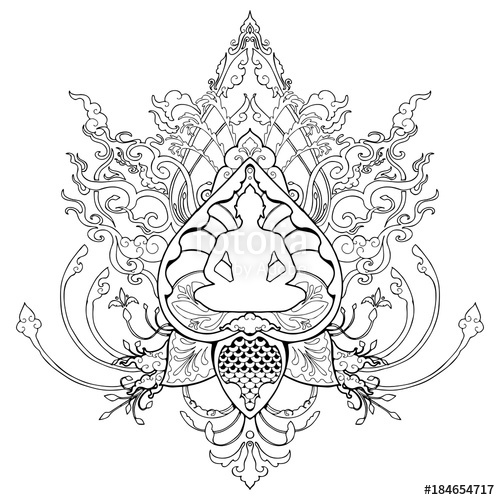 500x500 Buddha Meditation Doodle Drawing Illustration With Thai Style