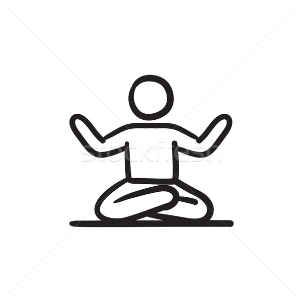 600x600 Man Meditating In Lotus Pose Sketch Icon. Stock Photo Andrei