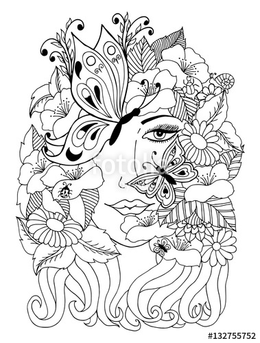 379x500 Vector Illustration Zentangl Portrait Of A Girl Covered