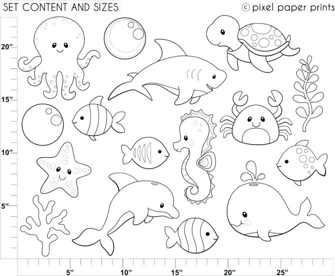671x553 Ocean Creatures Coloring Pages Medium Size Of Coloring Drawing