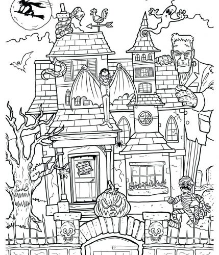 429x500 Coloring Pages ~ Haunted House Coloring Page Free Printable