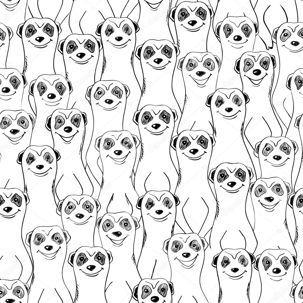 1024x1024 Graphic Seamless Pattern Of Smiling Meerkats. Stock Vector