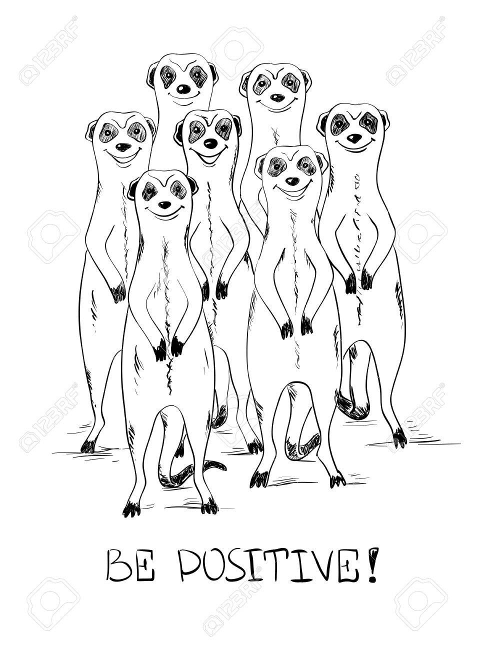 960x1300 Graphic Sketch Illustration With Funny Smiling Group Of Meerkats