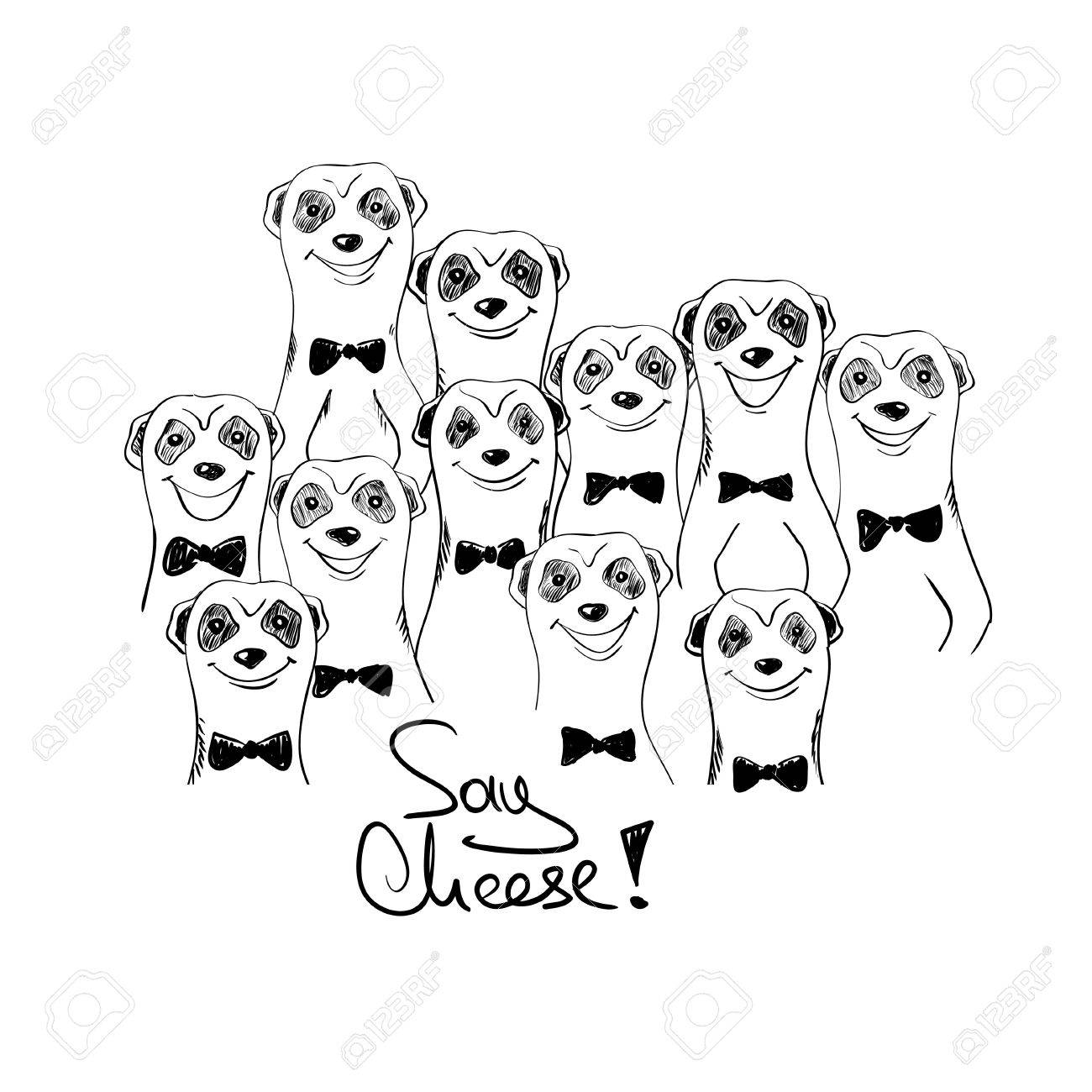 1300x1300 Black And White Sketch Illustration With Group Of Funny Smiling