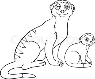 320x267 Coloring Pages. Mother Meerkat With Her Little Cute Baby. Stock