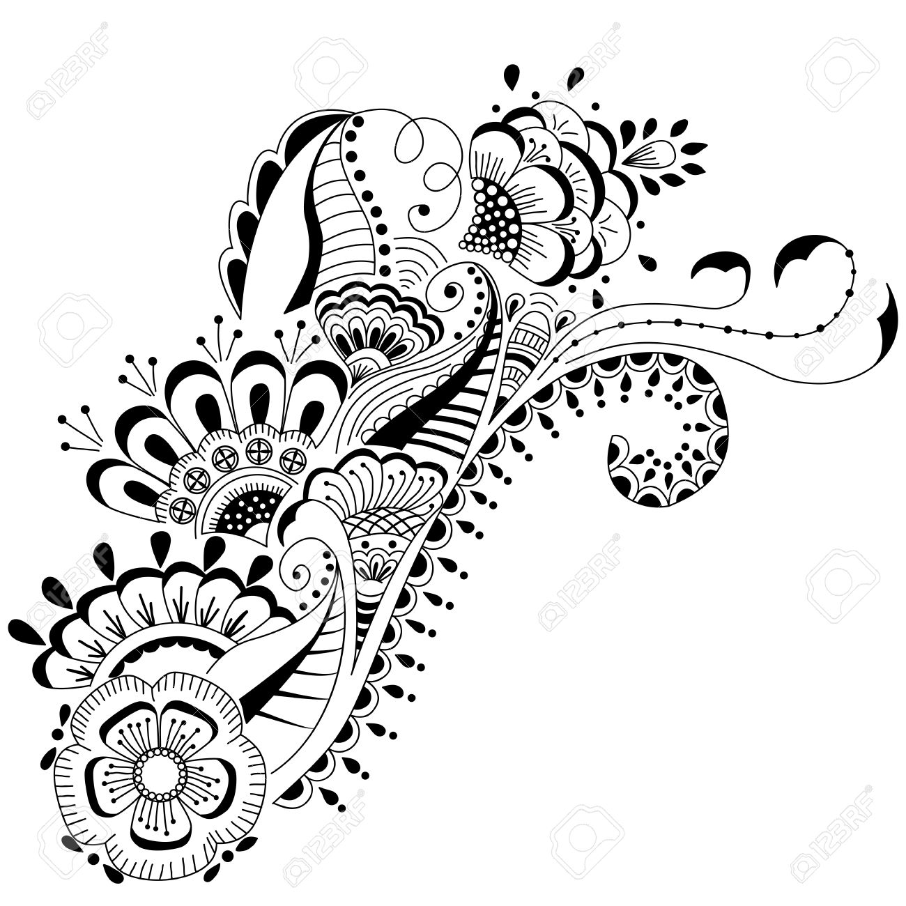 1300x1300 Hand Drawn Beauty Abstract Floral Background In Mehndi Style