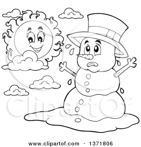 450x470 Clipart Of A Black And White Christmas Snowman Melting Under