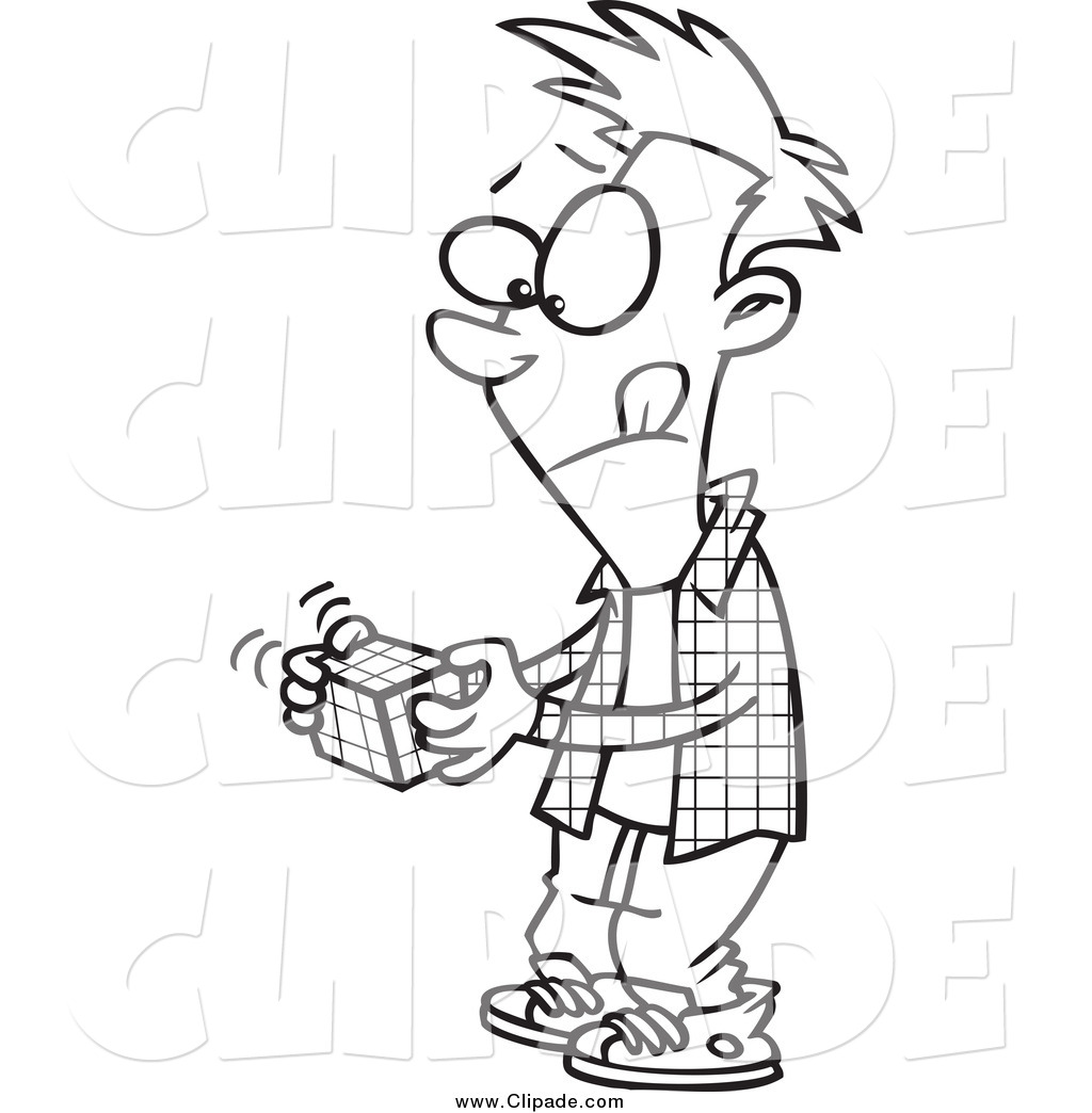1024x1044 Clip Art Of A Black And White Boy Working On A Rubiks Cube By