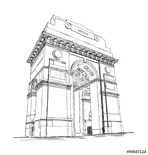 479x500 India Gate Vector Sketch Illustration War Memorial, New Delhi, I
