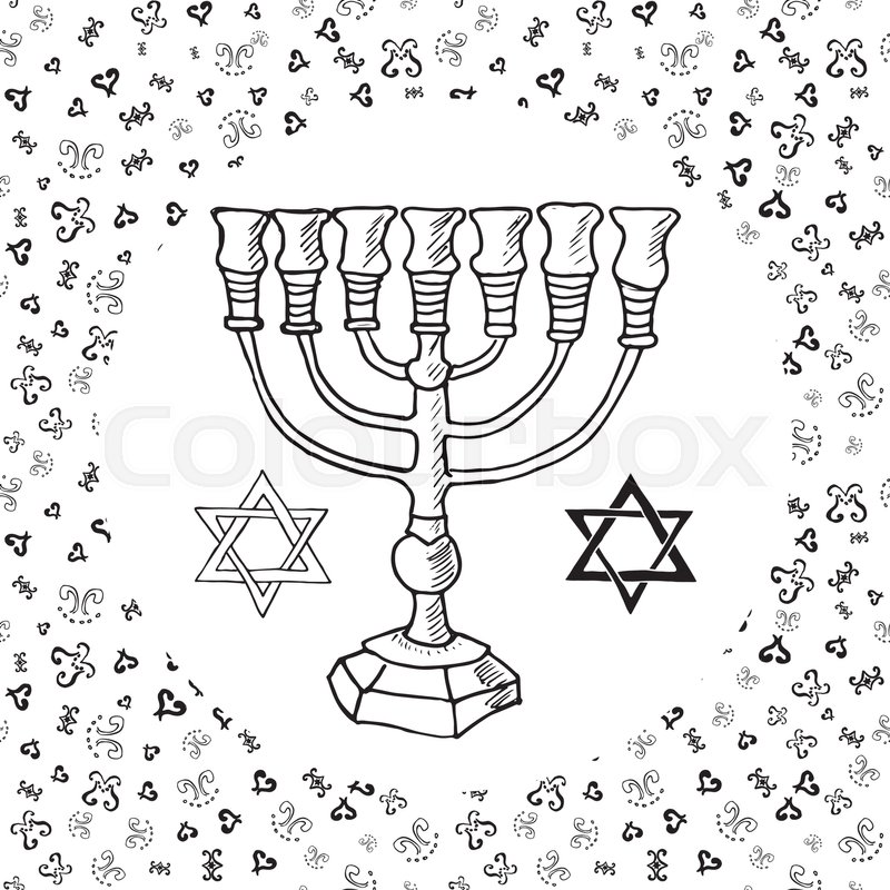 800x800 Hand Drawn Sketch Of Menorah Traditional Jewish Religious Symbols