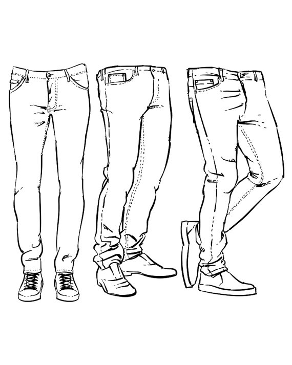 570x713 Hand Drawn Fashion Design Men's Jeans Outline. Clipart