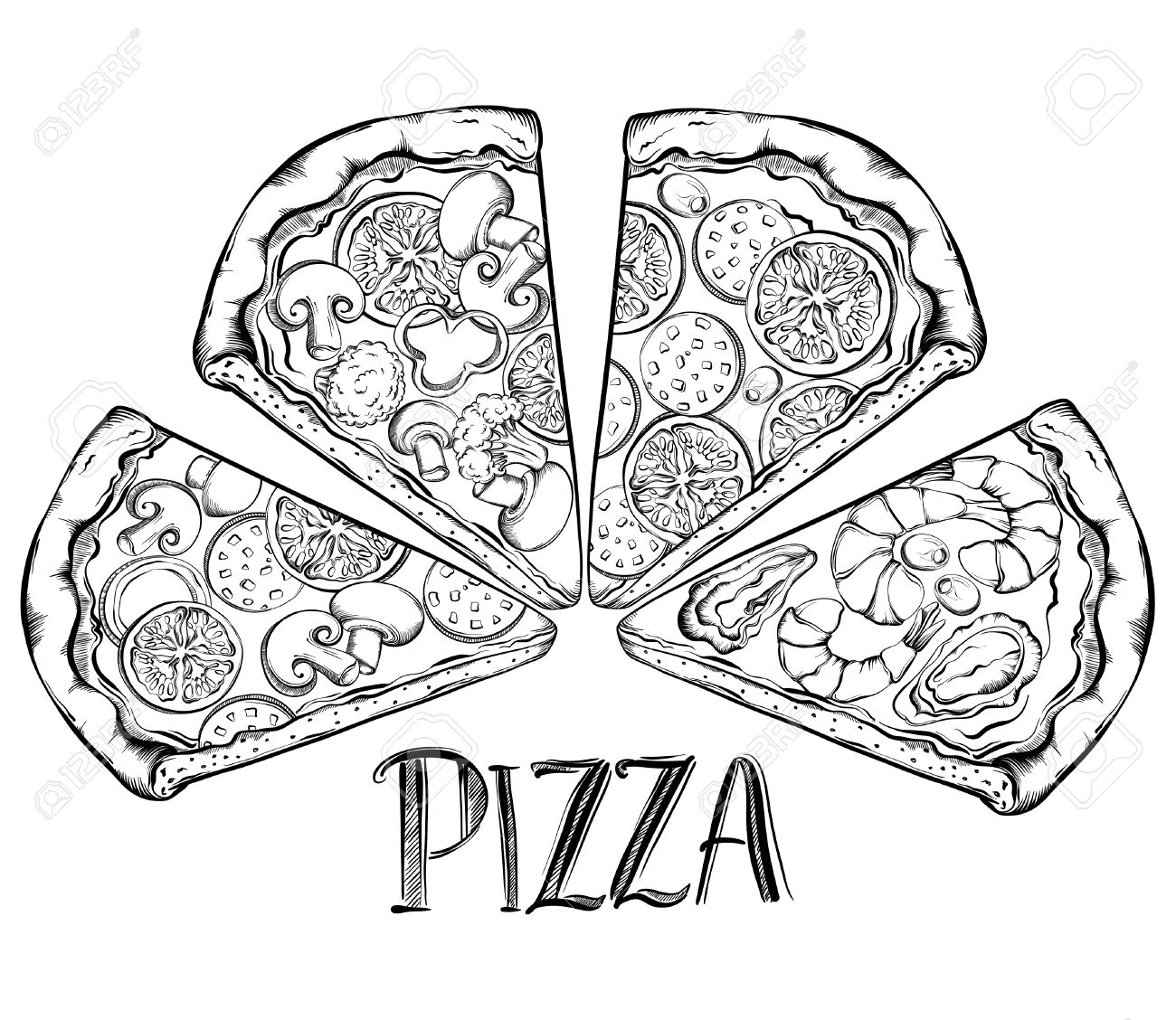 1300x1128 Poster With Hand Drawn Slice Of Pizza. Design A Menu Stylized