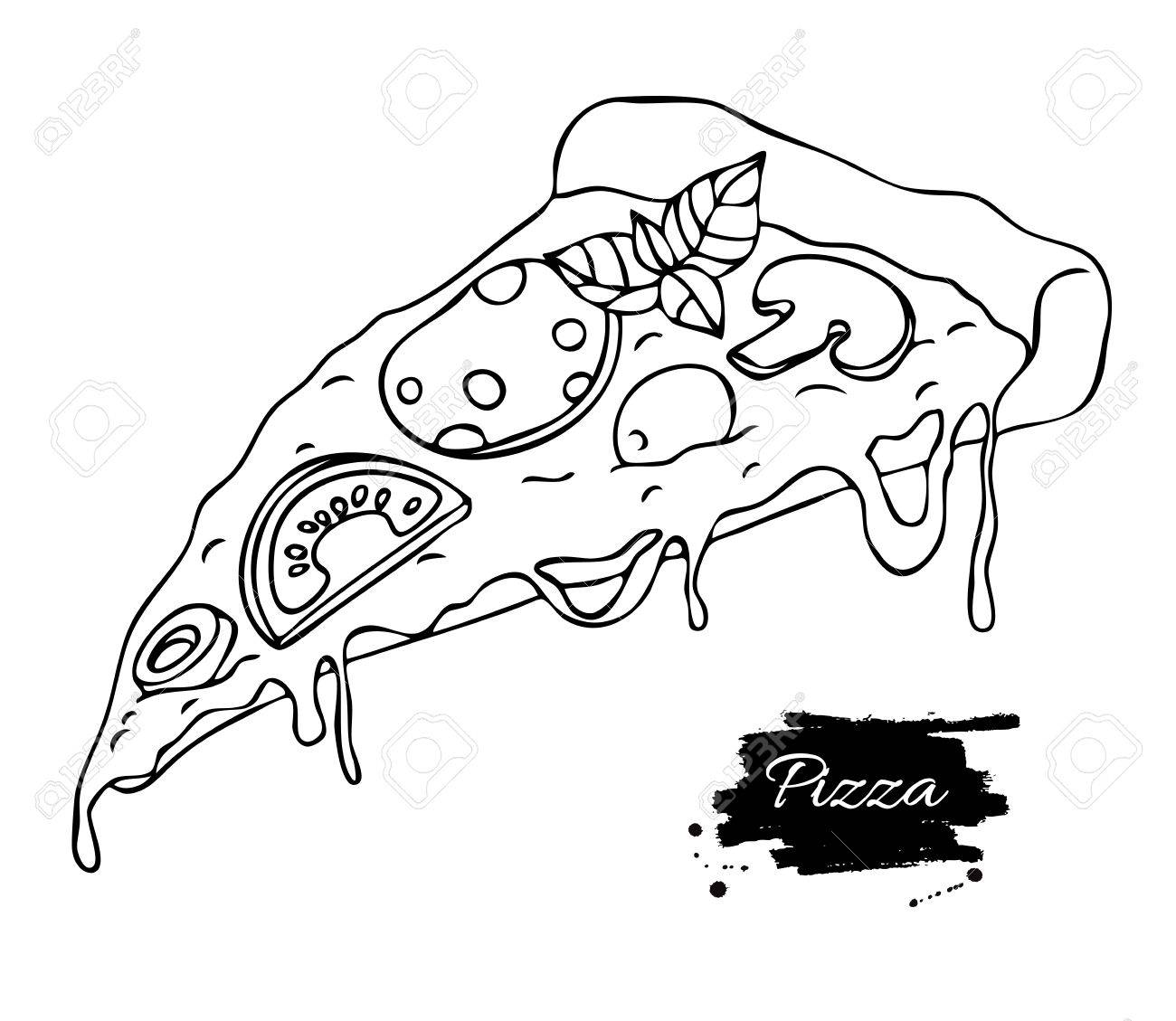 1300x1129 Vector Pizza Slice Drawing. Hand Drawn Doodle Pizza Illustration