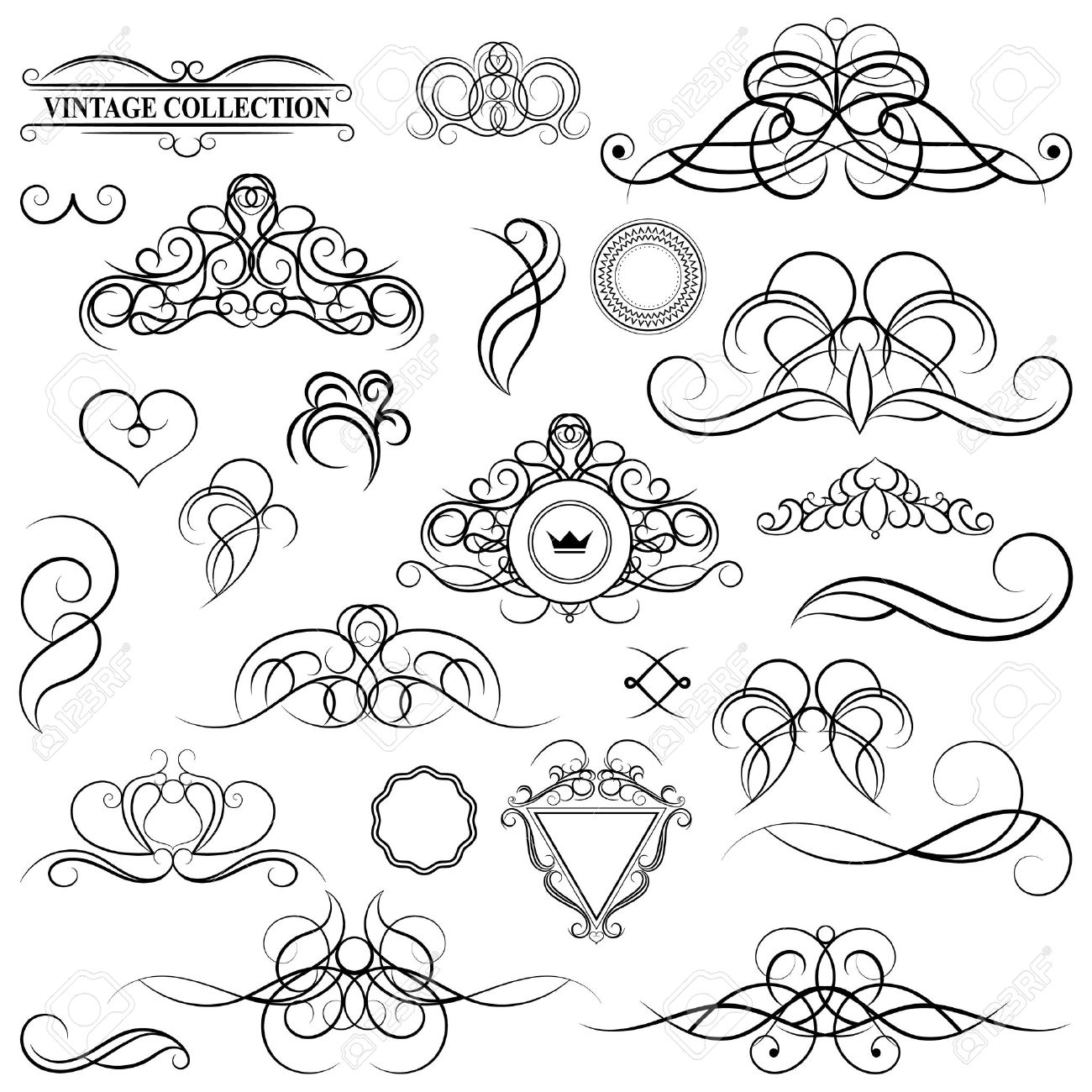 1300x1300 Vintage Set Decor Elements. Elegance Old Hand Drawing Set. Ornate