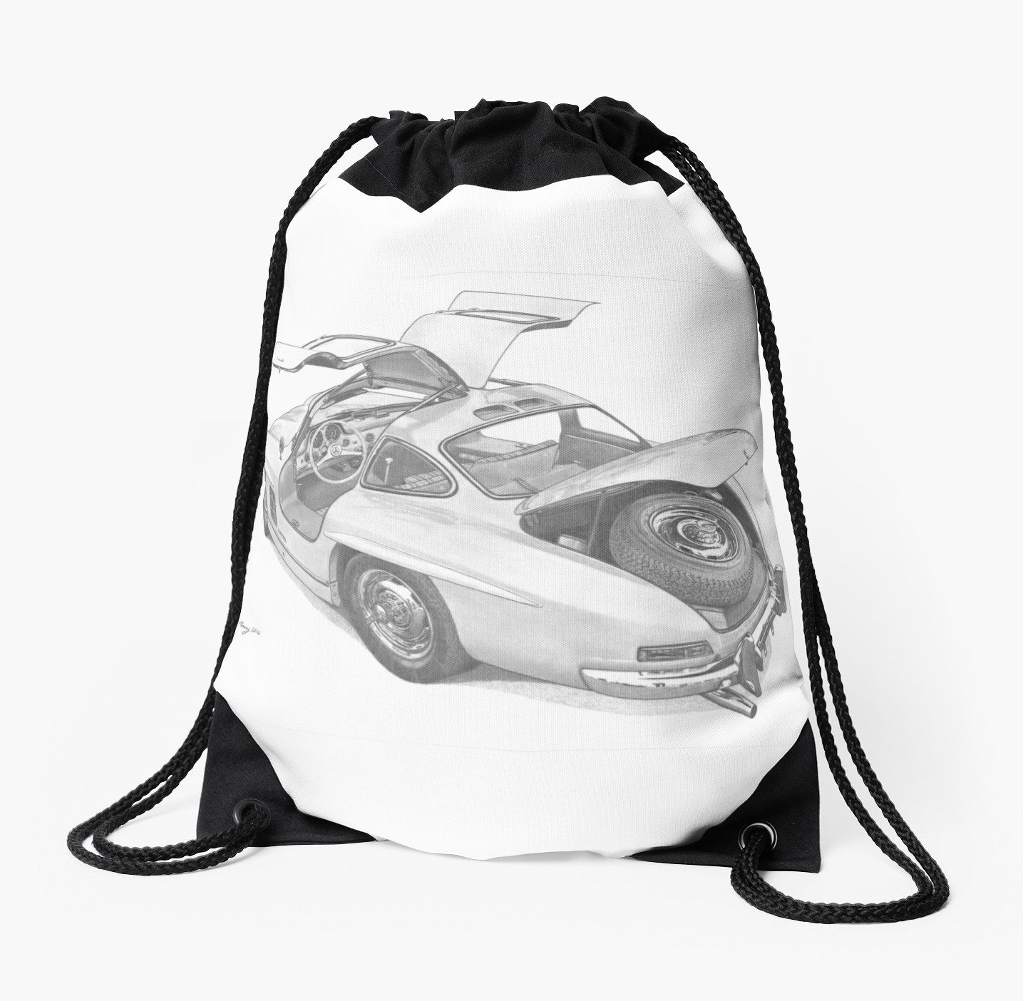 1435x1404 Mercedes Benz 300sl Gullwing Drawstring Bags By Steve Pearcy