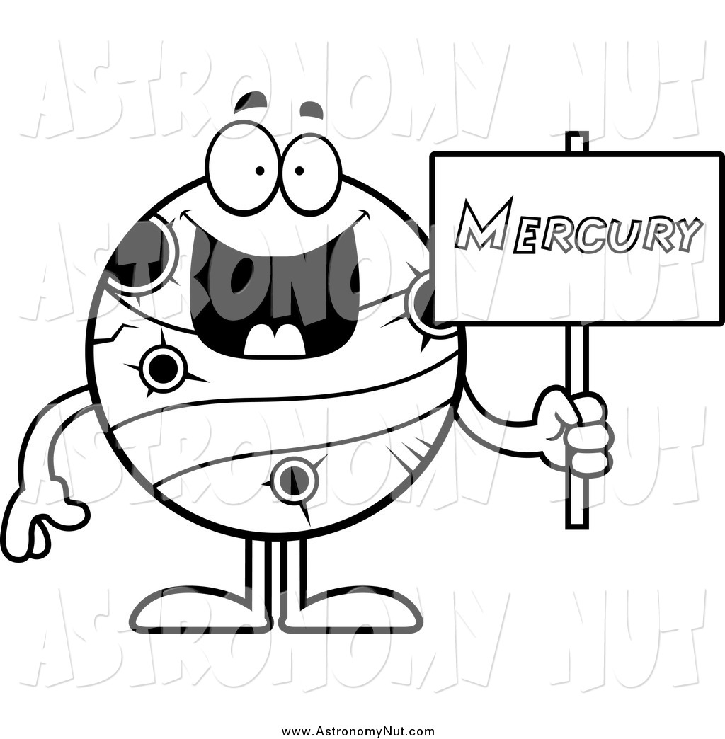 1024x1044 Clipart Of A Black And White Happy Planet Mercury Holding A Sign