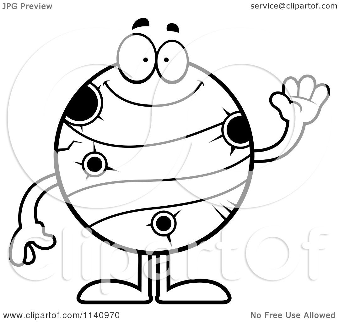 1080x1024 Cartoon Clipart Of A Black And White Waving Planet Mercury