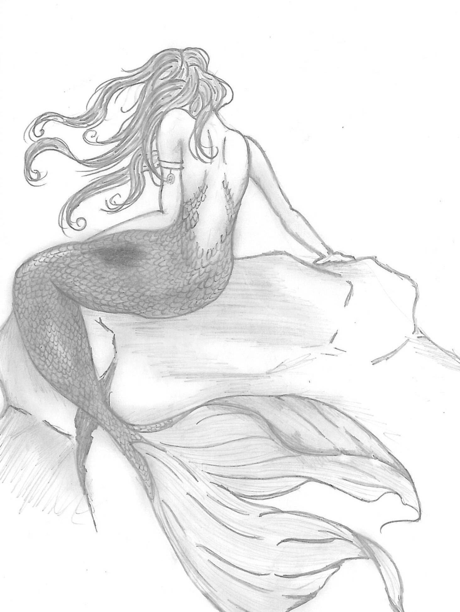 1464x1949 Mermaid On A Rock Pencil Drawing Mermaid Illustration