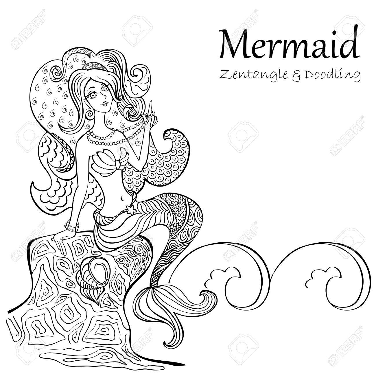 1300x1300 Mermaid Black And White Patterns Isolated On White Background