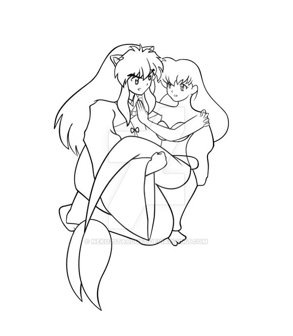 600x688 Inuyasha Kagome Mermaid Outline By Neko2stardust