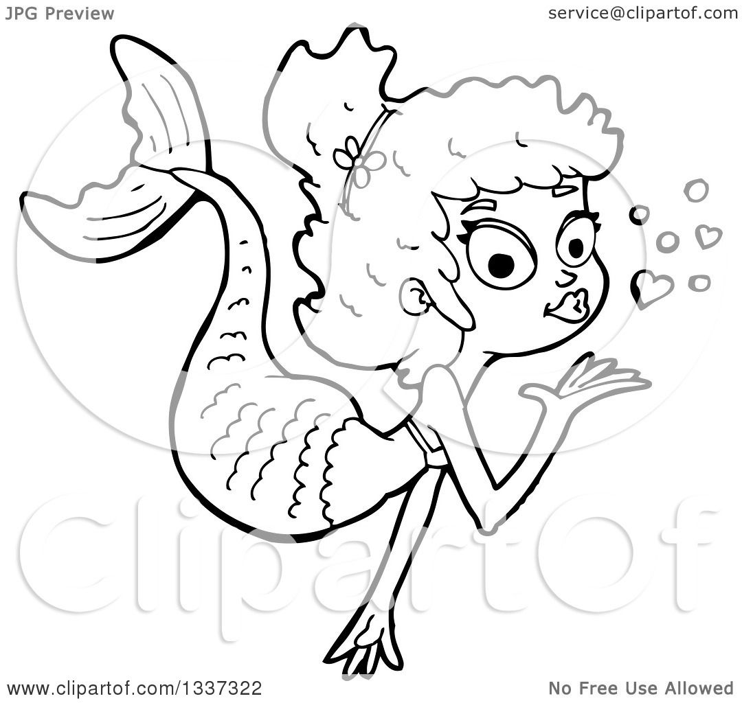 1080x1024 Lineart Clipart Of Cartoon Blacknd White Mermaid Blowing