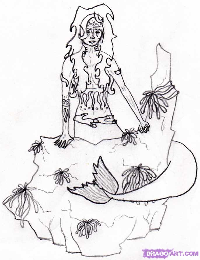 686x894 Drawn Mermaid Rock Drawing