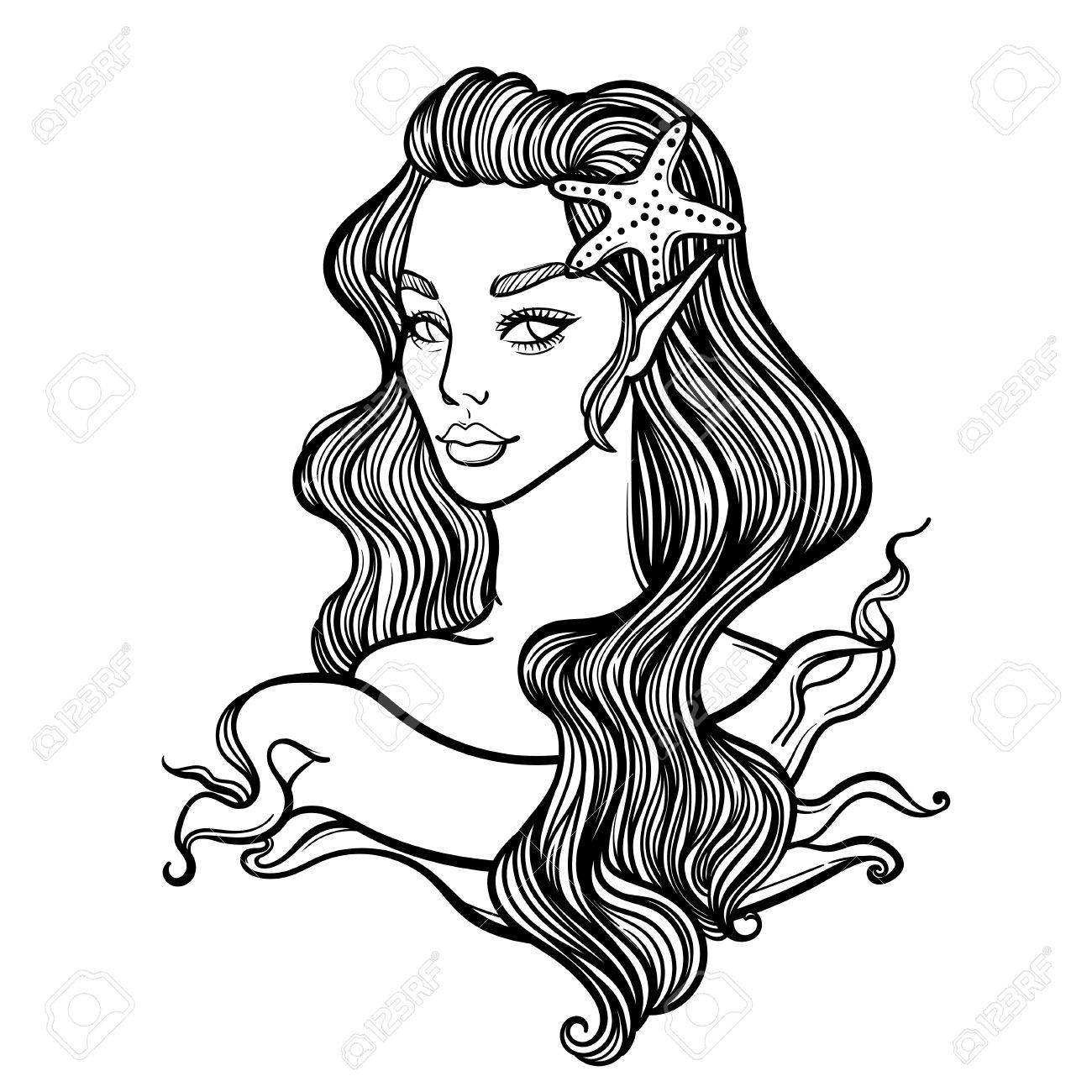 1300x1300 Cute Vector Art Card Little Princess Mermaid. Girl
