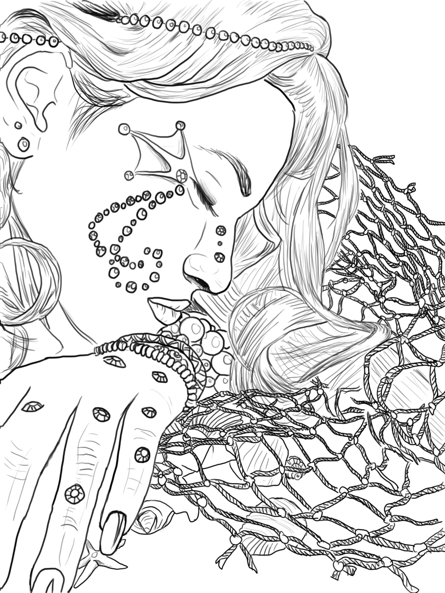 900x1200 Mermaid Line Art By Melyssah6 Stock
