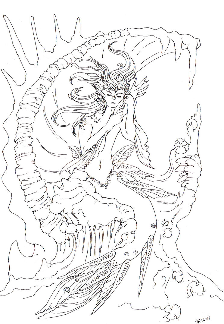 744x1075 Mermaid And Conch Line Art By Typthis