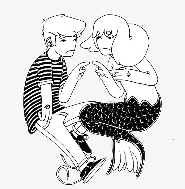 600x613 Mermaid And Boy, Line Drawing, Us Man, American Comics Png Image