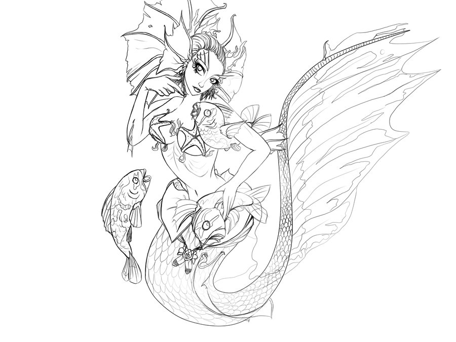 900x675 Mermaid Lineart By Hellhounddragonarts