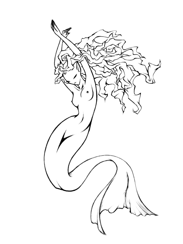 600x800 Mermaid Lineart By Kisarra Tattoos Mermaid