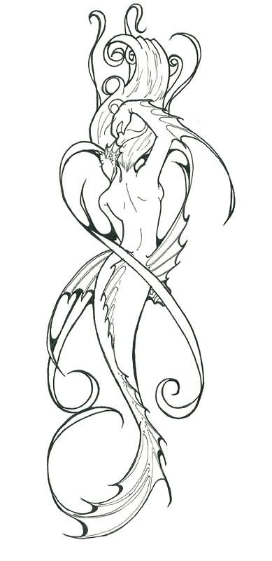 389x800 Outline Anchor And Mermaid Tattoo Design