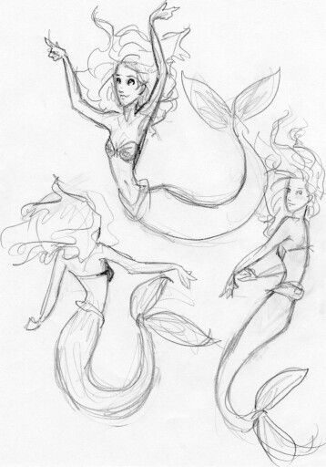 Mermaid Swimming Drawing