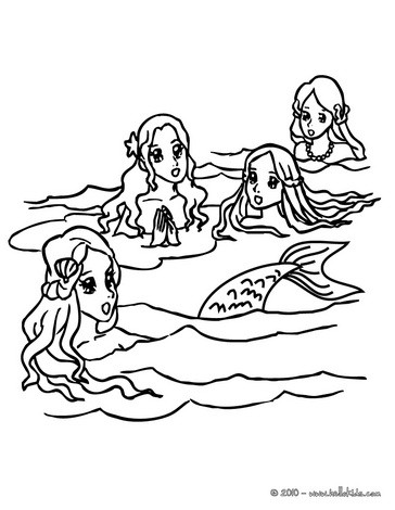 364x470 Group Of Young Mermaids Swimming Coloring Pages