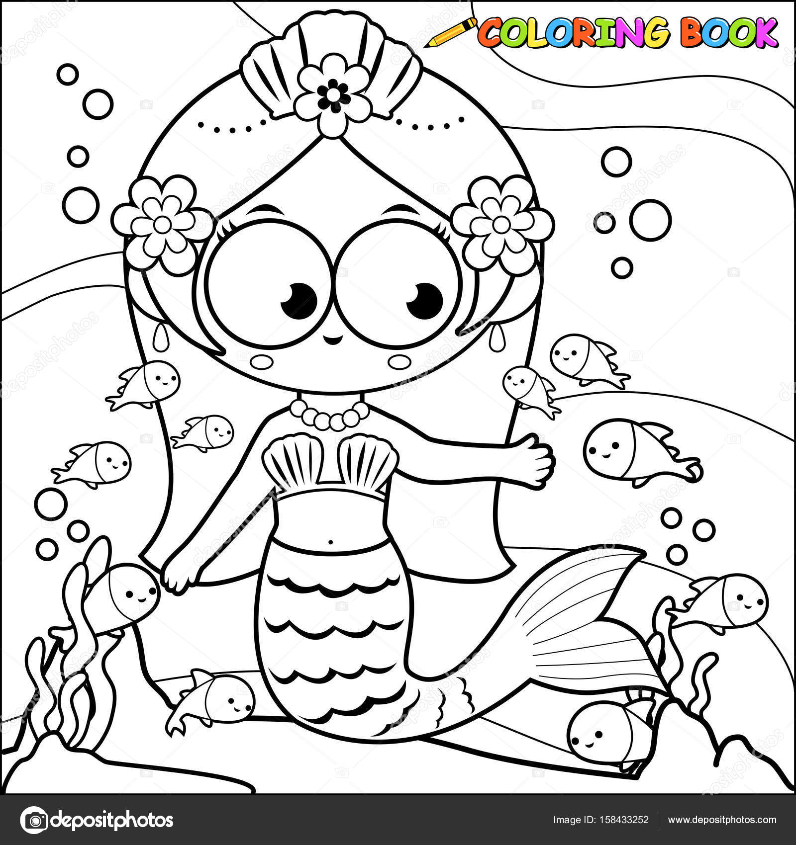 1600x1700 Mermaid Swimming In The Sea. Coloring Book Page Stock Vector