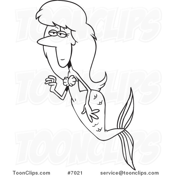 581x600 Cartoon Black And White Line Drawing Of A Swimming Mermaid