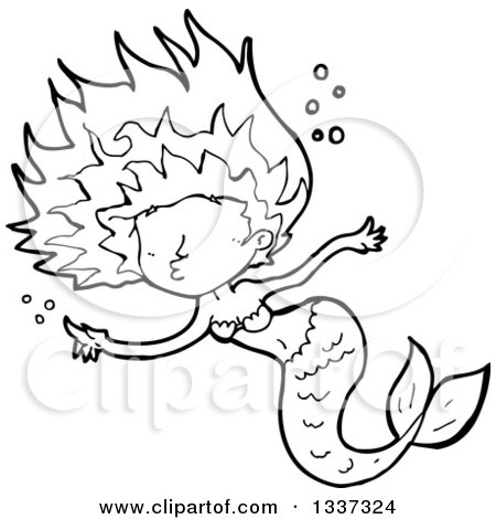 450x470 Clipart Of A Cartoon Red Black Mermaid Swimming