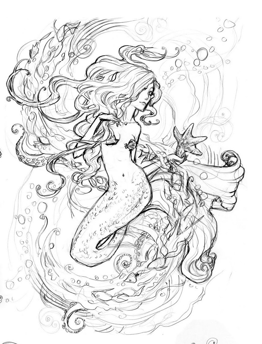 854x1123 Mermaid Tattoo Sketch Httptattoo Ideas.us Tattoo Shtuff