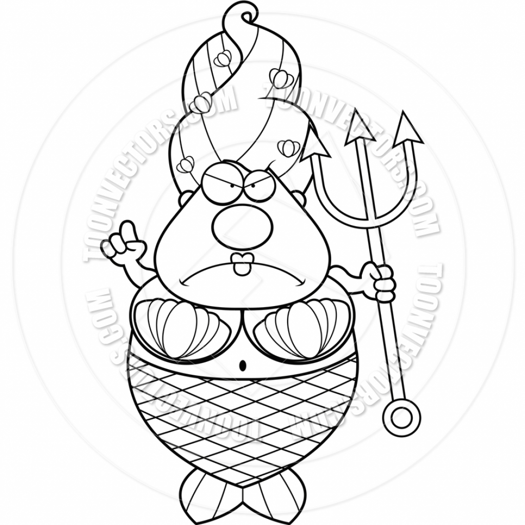 1024x1024 Cartoon Drawings Of Mermaids Cartoon Mermaid Angry (Black